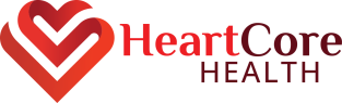 heartcore health logo and brand name in red